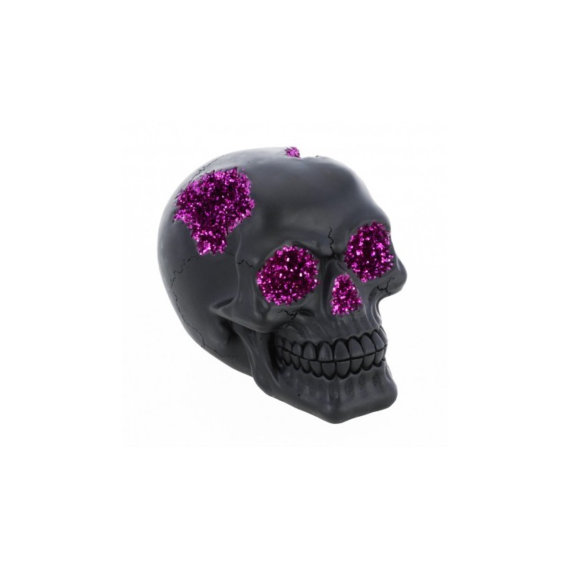 TETE DE MORT RESINE NOIRE PAILLETTES VIOLLETTES TETE DE MORT RESINE NOIRE PAILLETTES VIOLLETTES