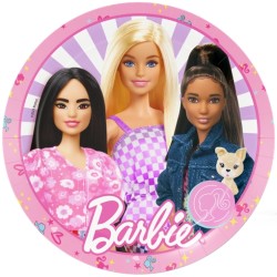8 ASSIETTES 23 CM BARBIE EN CARTON COMPOSTABLE