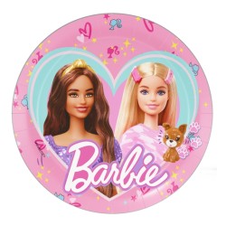 8 ASSIETTES 18 CM BARBIE EN CARTON COMPOSTABLE