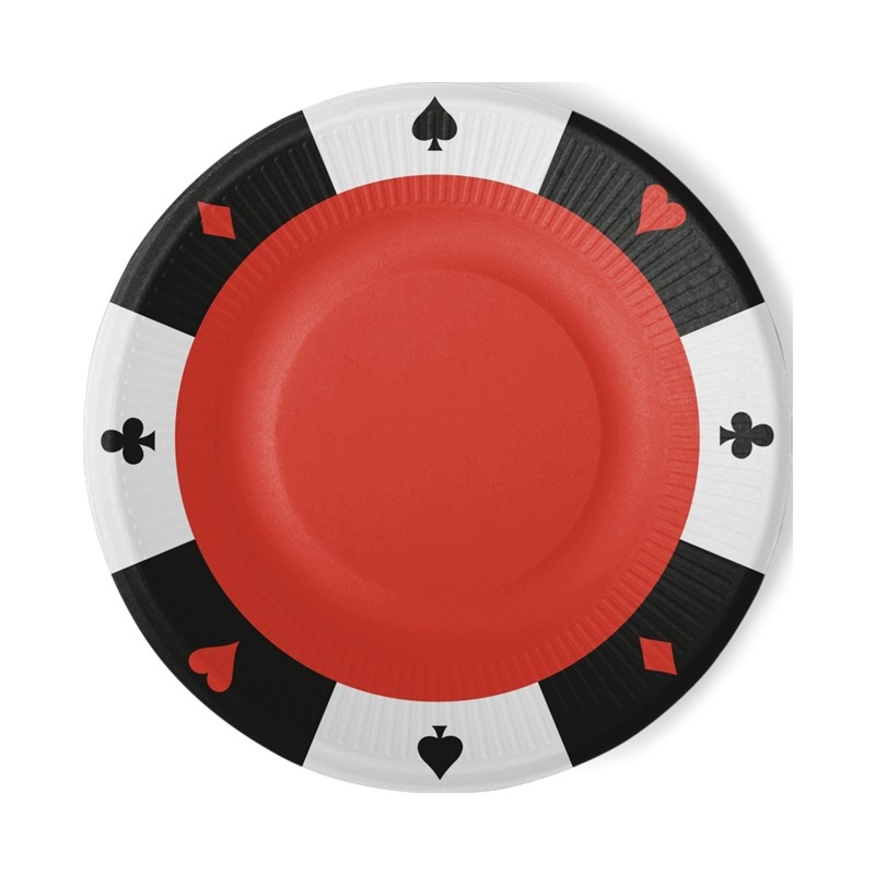 8 ASSIETTES CASINO COEUR TREFLE CARREAU PIQUE ROUGE NOIR ET BLANC 23 CM 8 ASSIETTES CASINO COEUR TREFLE CARREAU PIQUE ROUGE NOIR ET BLANC 23 CM