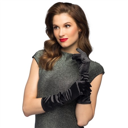 GANTS SATIN NOIRS MONTE CARLO 45 CM 