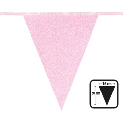 GUIRLANDE PAVILLONS  OU FANIONS ROSE CLAIR GLITTER PAILLETTES 6 METRES