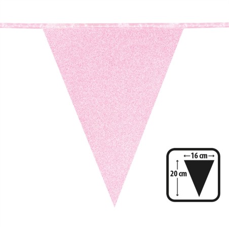 GUIRLANDE PAVILLONS  OU FANIONS ROSE CLAIR GLITTER PAILLETTES 6 METRES