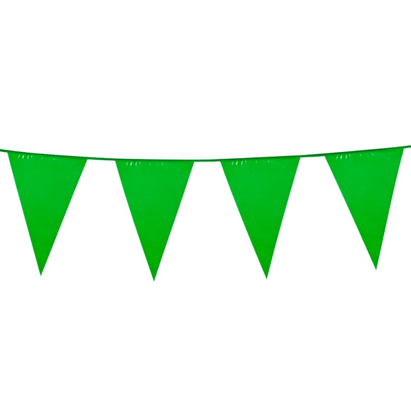 GUIRLANDE PAVILLONS  OU FANIONS VERT GRAND MODELE 45 X 30 CM  LONGUEUR 10 M
