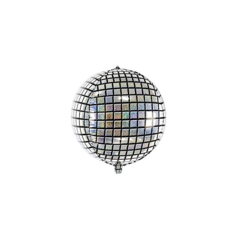 BALLON METALLIQUE ORBZ BOULE A FACETTE ARGENT 35 CM 