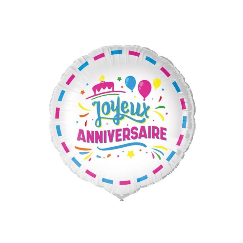 BALLON METALLIQUE ROND 48 CM JOYEUX ANNIVERSAIRE MULTICOLORE BALLON METALLIQUE ROND 48 CM JOYEUX ANNIVERSAIRE MULTICOLORE