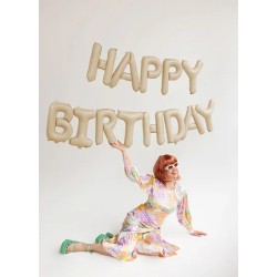 GUIRLANDE BALLONS METALLIQUES GONFLAGE AIR HAPPY BIRTHDAY BLANC CREME 340X35 CM