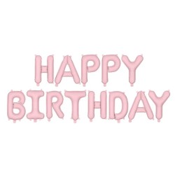 GUIRLANDE BALLONS METALLIQUES GONFLAGE AIR HAPPY BIRTHDAY ROSE PASTEL 340X35 CM