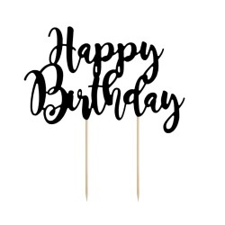 TOP OU PIQUE GATEAU CAKE TOPPER HAPPY BIRTHDAY NOIR