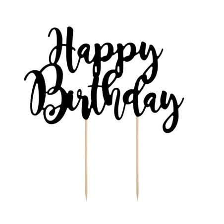 TOP OU PIQUE GATEAU CAKE TOPPER HAPPY BIRTHDAY NOIR