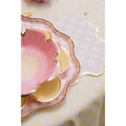 8 ASSIETTES FLEURS PASTEL 18 CM LILAS ROSE VERT JAUNE OR ASSORTIS