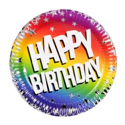 10 ASSIETTES RONDES MULTICOLORES HAPPY BIRTHDAY 18 CM
