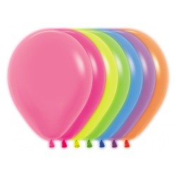 12 BALLONS JAUNE ROSE BLEU VERT ORANGE NEON OU FLUO BIO LATEX 30 CM 