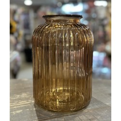 VASE  ORANGE TERRACOTA VERRE TEXTURE RAINUREE DIA 18 CM  HAUTEUR 25 CM 