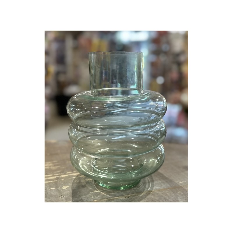 VASE  TRANPARENT VERRE TEXTURE VAGUE DIA 18 CM  HAUTEUR 25 CM 