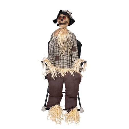 DECORATION HALLOWEEN EPOUVANTAIL SUR CHAISE BASCULE SON  LUMIERE ET ANIME 120 CM