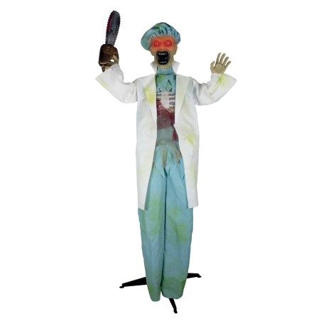 DECORATION HALLOWEEN CHIRURGIEN AVEC TROCONNEUSE SON  LUMIERE ET ANIME 178 CM