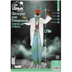 DECORATION HALLOWEEN CHIRURGIEN AVEC TROCONNEUSE SON  LUMIERE ET ANIME 178 CM