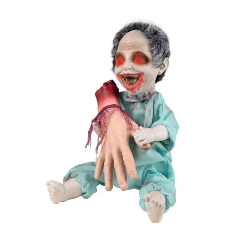 DECORATION HALLOWEEN ZOMBIE MANIAQUE AVEC MAIN ARRACHEE SON  LUMIERE ET ANIME