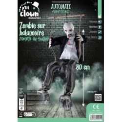 DECORATION HALLOWEEN ZOMBIE SUR BALANCOIRE SON  LUMIERE ET ANIME 80 CM