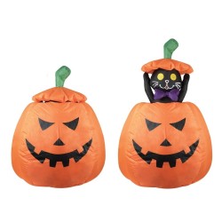 DECORATION HALLOWEEN CITROUILLE AVEC CHAT GONFLABLE LUMINERE ET ANIME 120 CM
