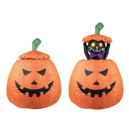 DECORATION HALLOWEEN CITROUILLE AVEC CHAT GONFLABLE LUMINERE ET ANIME 120 CM