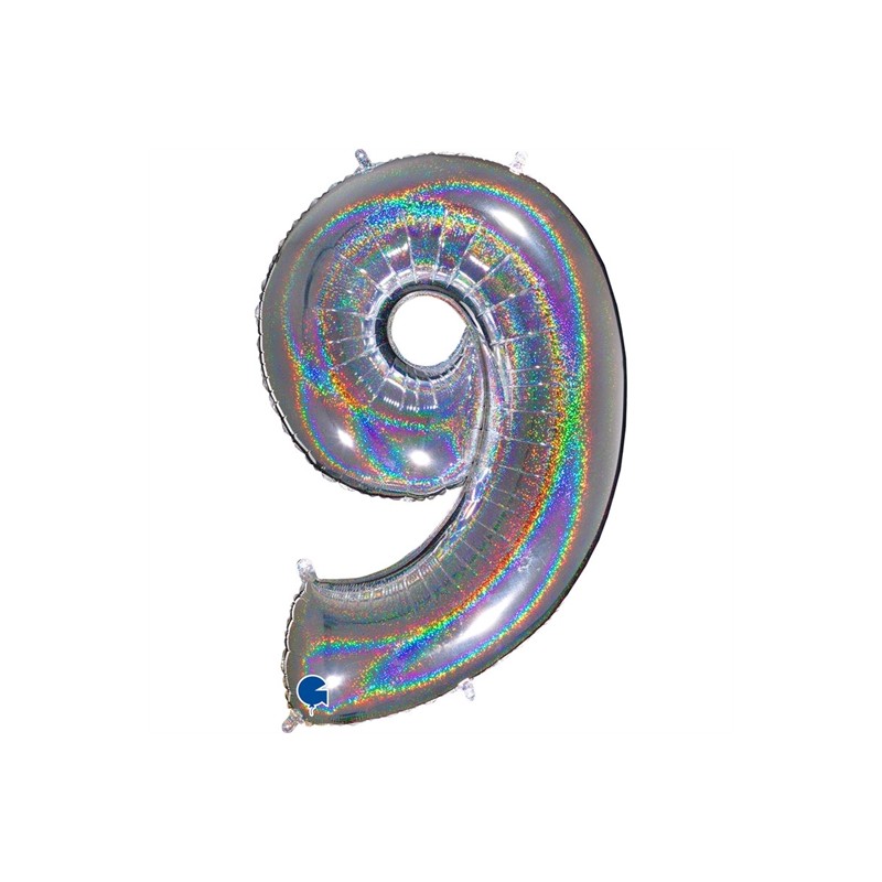 BALLON METALLIQUE CHIFFRE 9 HOLOGRAPHIQUE 66 CM BALLON METALLIQUE CHIFFRE 9 HOLOGRAPHIQUE 66 CM