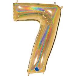 BALLON METALLIQUE CHIFFRE 7 OR HOLOGRAPHIQUE GLITTER 102 CM
