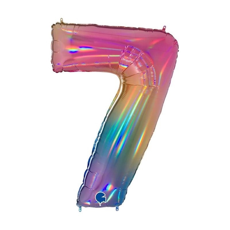 BALLON METALLIQUE CHIFFRE 7 HOLOGRAPHIQUE MULTICOLORE RAINBOW 102 CM 