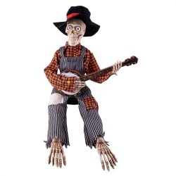 DECORATION HALLOWEEN SQUELETTE AVEC BANJO MOUVEMENT SON ET LUMIERE