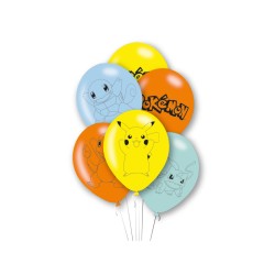 6 BALLONS LATEX POKEMON PIKACHU JAUNE ORANGE VERT BLEU 11"