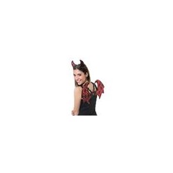 SET DIABLE (AILES ET CORNE ) ROUGE ET DENTELLE NOIRE