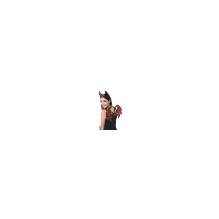 SET DIABLE (AILES ET CORNE ) ROUGE ET DENTELLE NOIRE