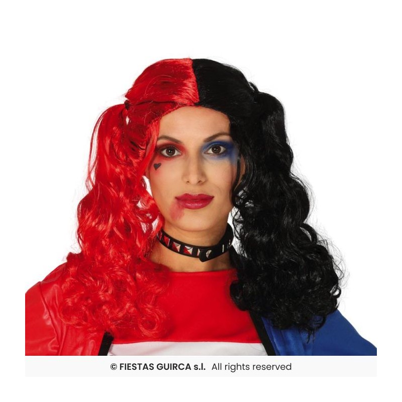 PERRUQUE COUETTES ROUGE ET NOIR HARLEQUINE