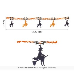 GUIRLANDE EN PAPIER SORCIERES NOIR ET ORANGE 33 CM X 2 M
