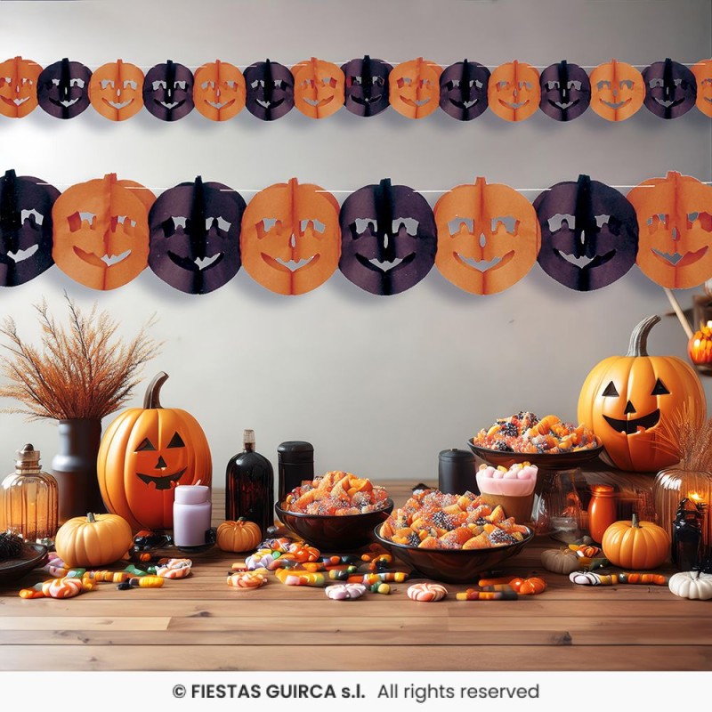 GUIRLANDE EN PAPIER TETES DE CITROUILLE NOIR ET ORANGE 22 CM X 3 M GUIRLANDE EN PAPIER TETES DE CITROUILLE NOIR ET ORANGE 22 CM X 3 M