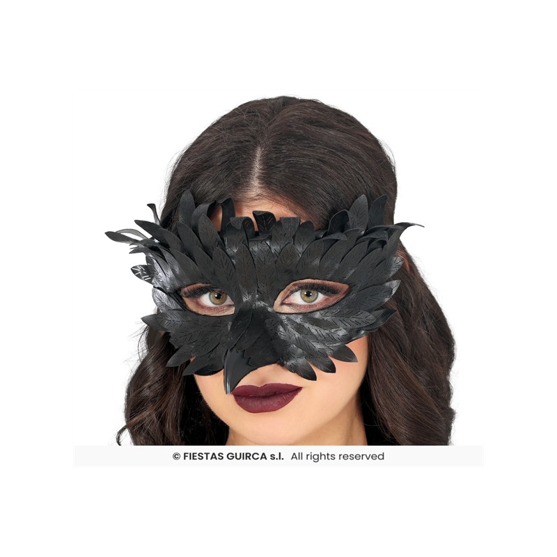 DEMI MASQUE BEC AVEC PLUMES OISEAU NOIR DEMI MASQUE BEC AVEC PLUMES OISEAU NOIR