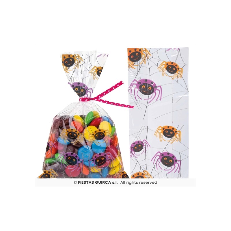 20 SACHETS EN PLASTIQUE ARAIGNEES HALLOWEEN 28 X 13 CM