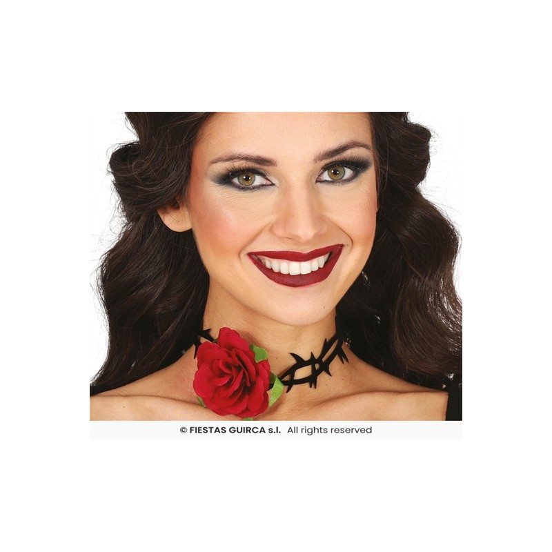 TOUR DE COU ROSE ROUGE AVEC RUBAN NOIR