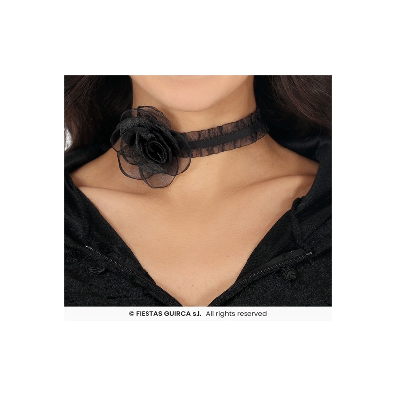 COLLIER RAS DE COU AVEC ROSE NOIRE