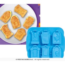 MOULE A GATEAUX EN SILICONNE 6 TOMBES HALLOWEEN 