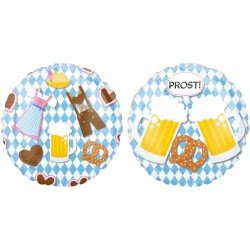 BALLON METALLIQUE ROND FETE DE LA BIERE 43CM CHOPE DE BIERE + BREZEL