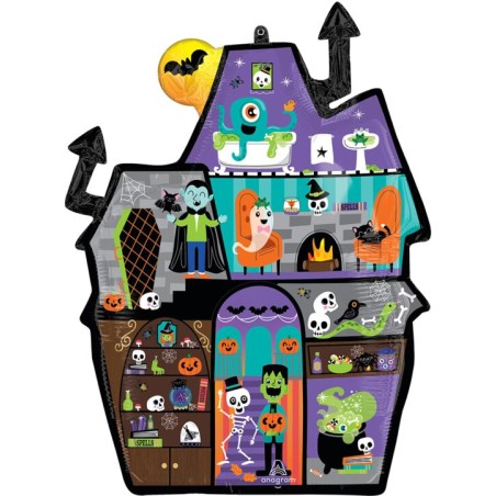 BALLON METALLIQUE MAISON OU MANOIR HANTE HALLOWEEN 53 X 68 CM