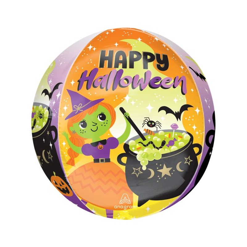 BALLON METALLIQUE ORBZ SORCIERE AVEC CHAUDRON COLORE HALLOWEEN 40 X 38 CM