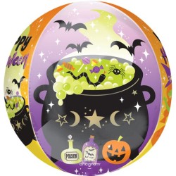 BALLON METALLIQUE ORBZ SORCIERE AVEC CHAUDRON COLORE HALLOWEEN 40 X 38 CM