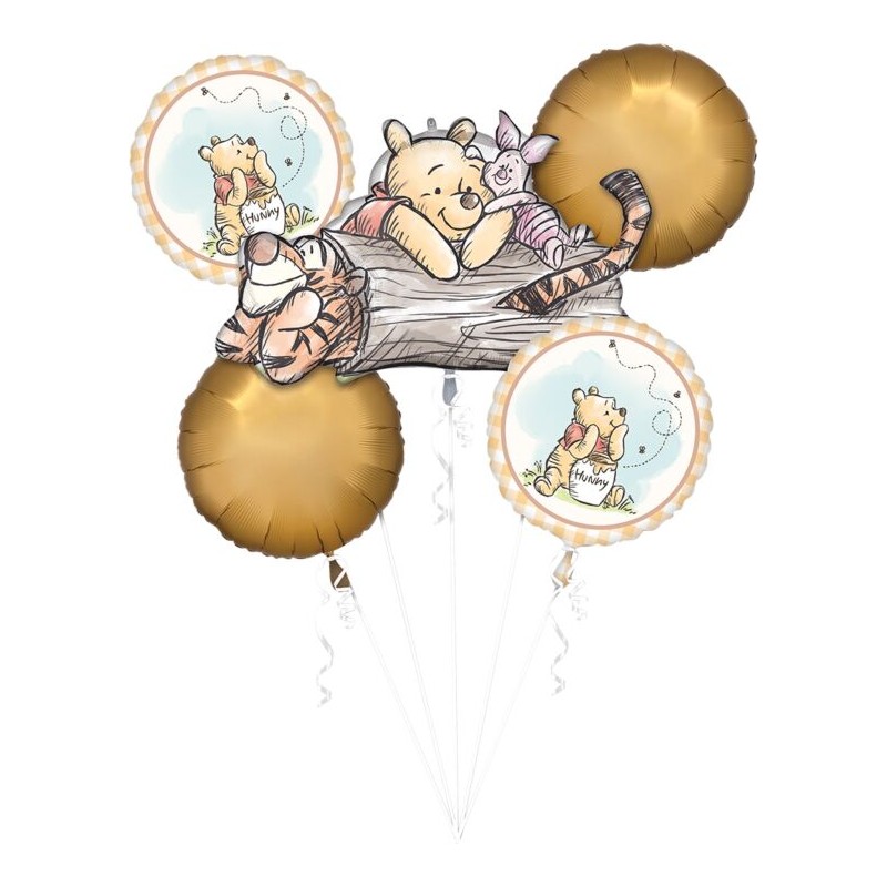 BOUQUET DE 5 BALLONS METALLIQUES WINNIE THE POOH TIGROU ET PORCINET BOUQUET DE 5 BALLONS METALLIQUES WINNIE THE POOH TIGROU ET PORCINET