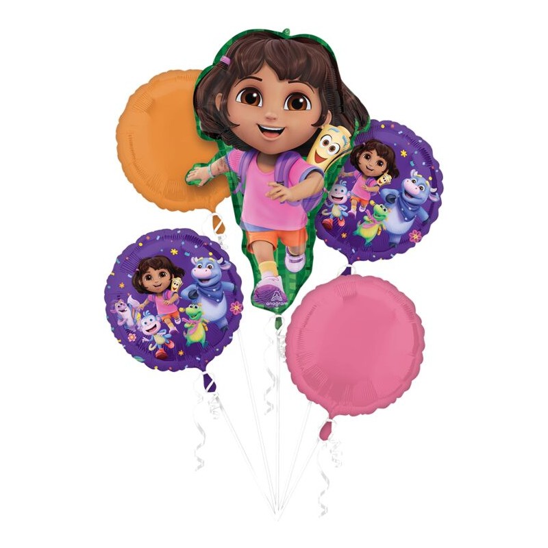 BOUQUET DE 5 BALLONS METALLIQUES DORA L'EXPLORATRICE BOUQUET DE 5 BALLONS METALLIQUES DORA L'EXPLORATRICE