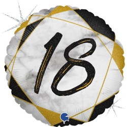 BALLON METALLIQUE ROND MARBLE MATE NOIR 18 ANS 46 CM 