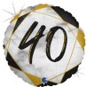 BALLON METALLIQUE ROND MARBLE MATE NOIR 40 ANS 46 CM 