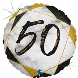 BALLON METALLIQUE ROND MARBLE MATE NOIR 50 ANS 46 CM 